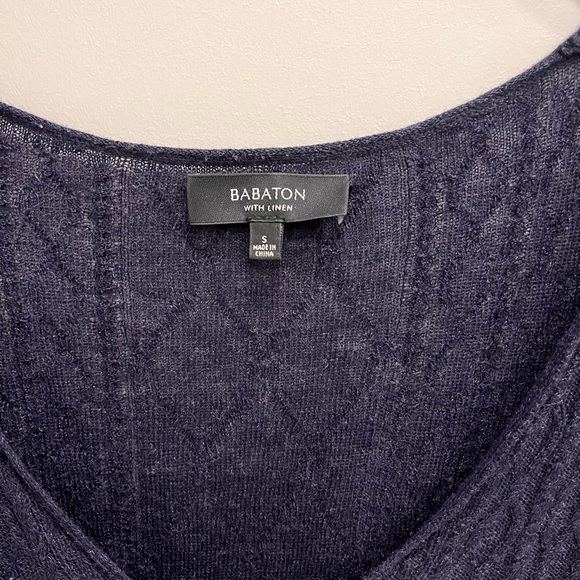 Aritzia Babaton women’s navy Vneck lightweight long sweater wool/linen blend. - Picture 4 of 6